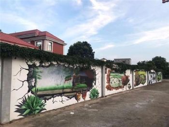 广东中山珍珠液酒墙体喷绘广告颜料 山水画墙面彩绘