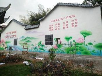 广西百色寺院墙体彩绘 墙体挂布广告
