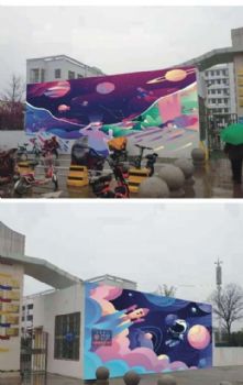 湖北校园彩绘经久不褪色 烟囱画画 古建筑彩绘