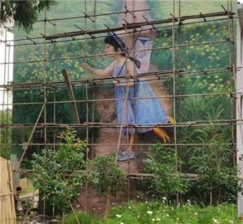 山西孝义乡村文化墙提供设计,墙绘彩绘冷却塔美化施工