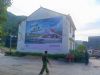 海东墙体写标语,墙体刷墙广告 国画山水画